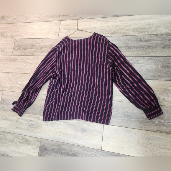 Vintage Ann Taylor 100% Silk Striped Button Down Long Sleeve Blouse 12 - Picture 7 of 9